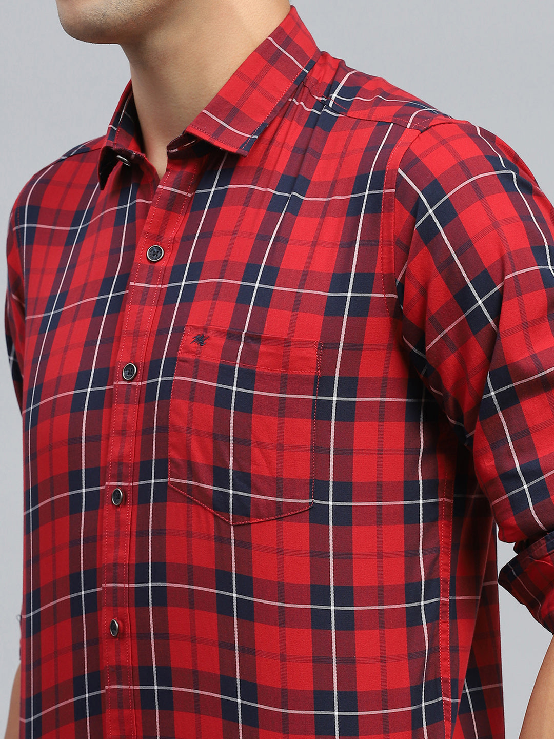 Men Red Check Collar Full Sleeve Shirt