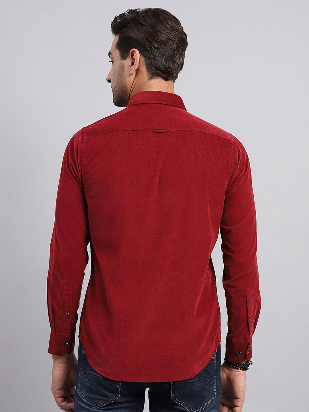 Men Maroon Solid Collar Full Sleeve Shirt