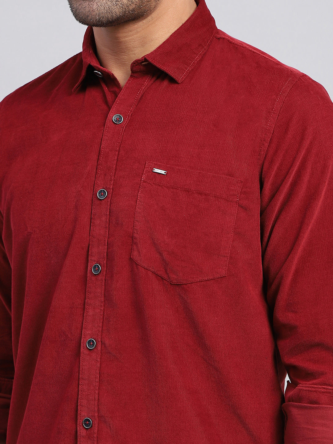 Men Maroon Solid Collar Full Sleeve Shirt