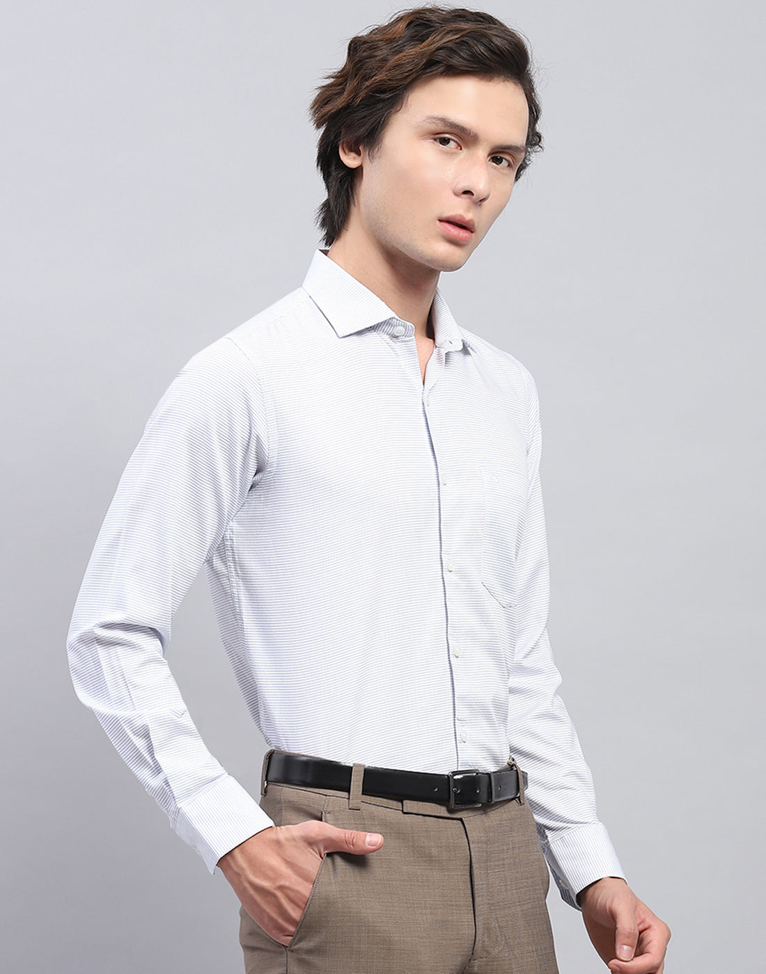 Men Blue Self Design Collar Full Sleeve Shirt