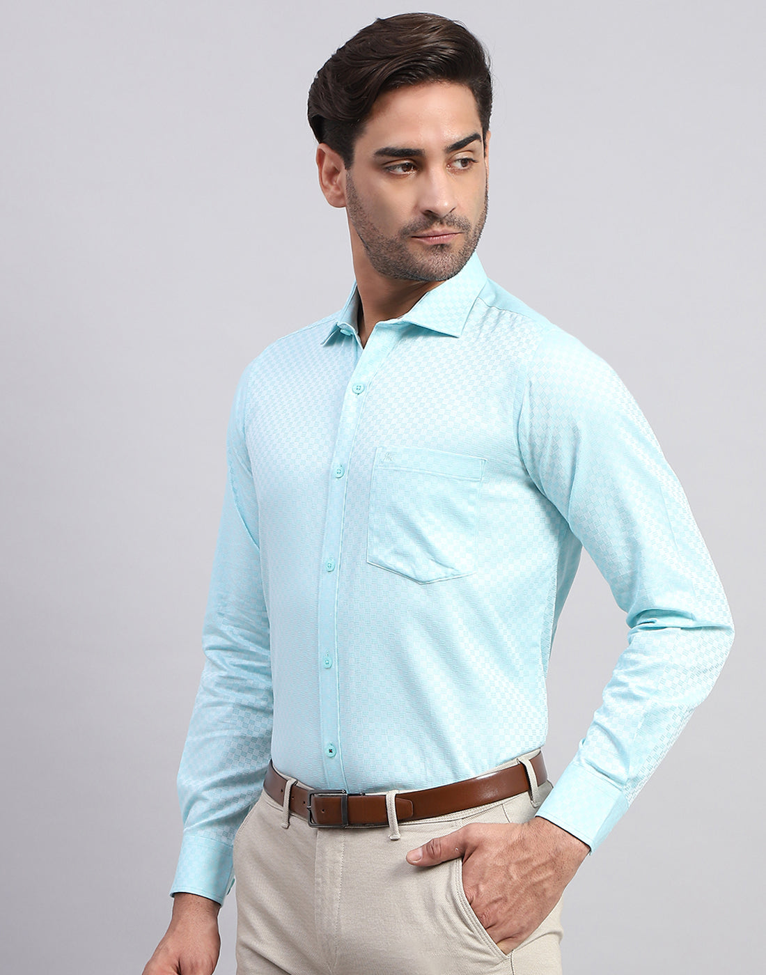 Men Blue Solid Collar Full Sleeve Shirt