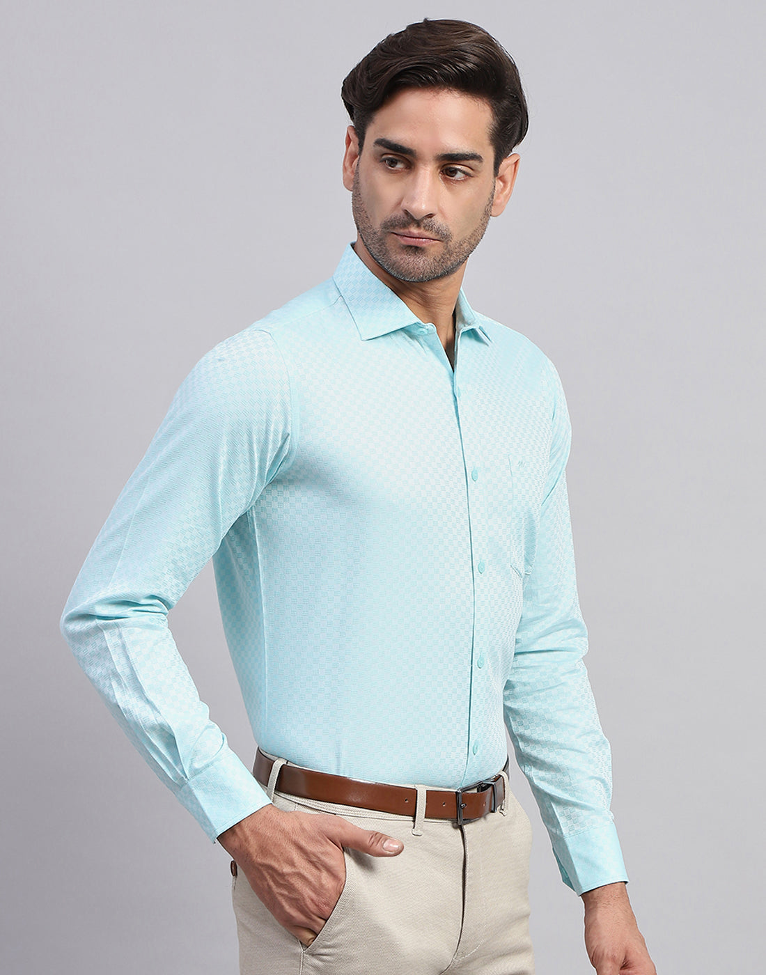 Men Blue Solid Collar Full Sleeve Shirt