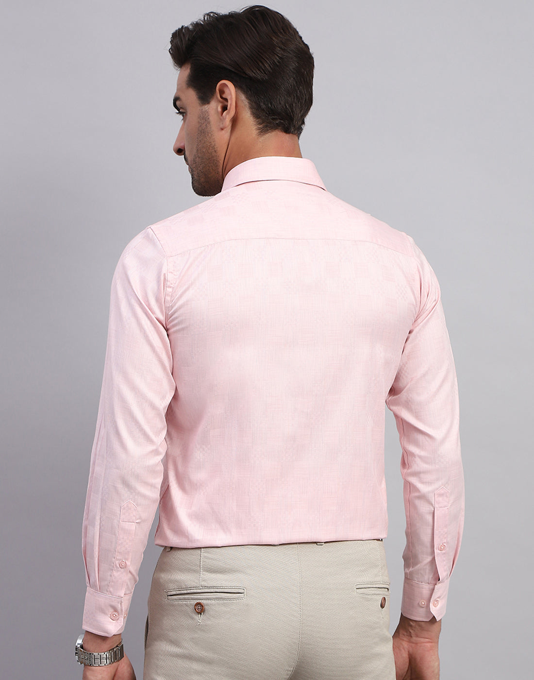 Men Pink Self Design Collar Full Sleeve Shirt