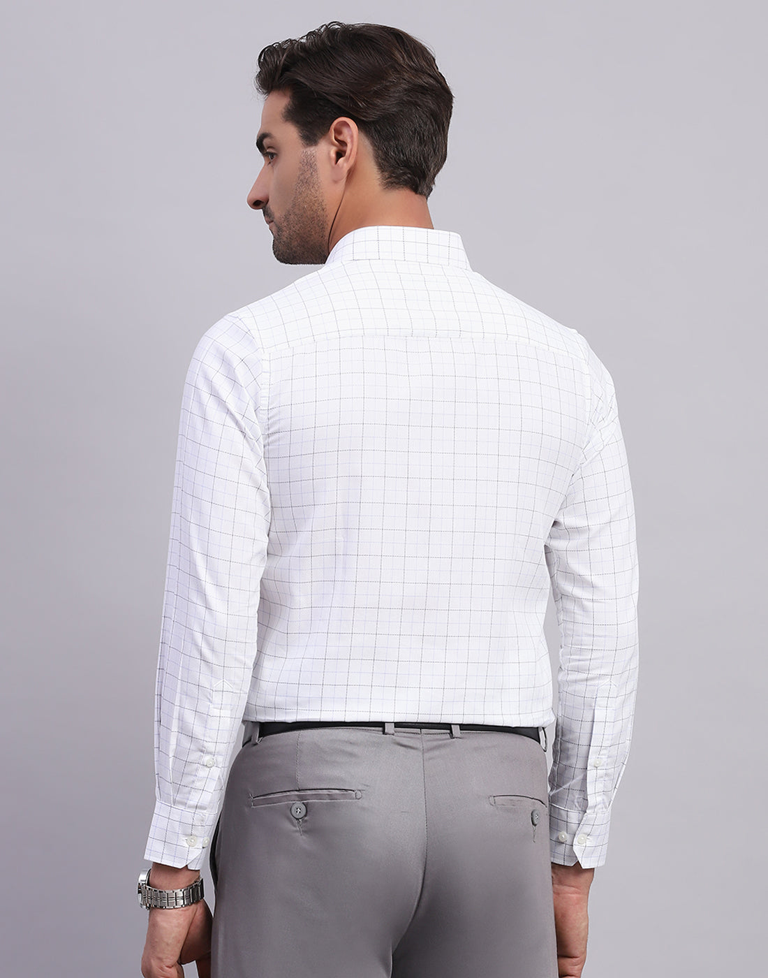 Men White Check Collar Full Sleeve Shirt