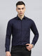 Men Navy Blue Self Design Collar Full Sleeve Shirt