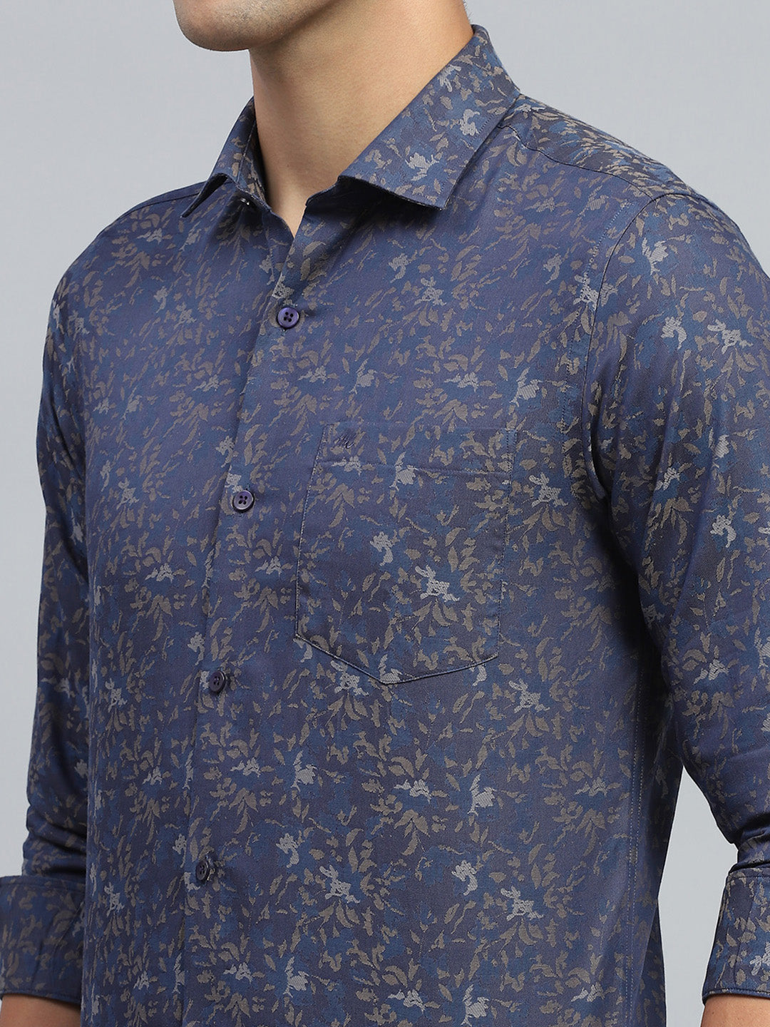 Men Blue Printed Collar Full Sleeve Shirt