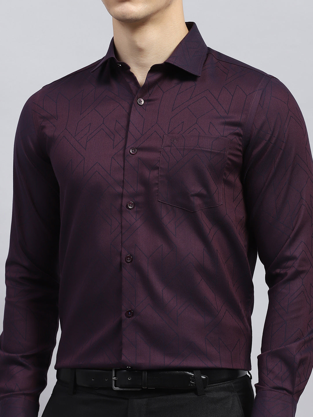 Men Maroon Printed Collar Full Sleeve Shirt