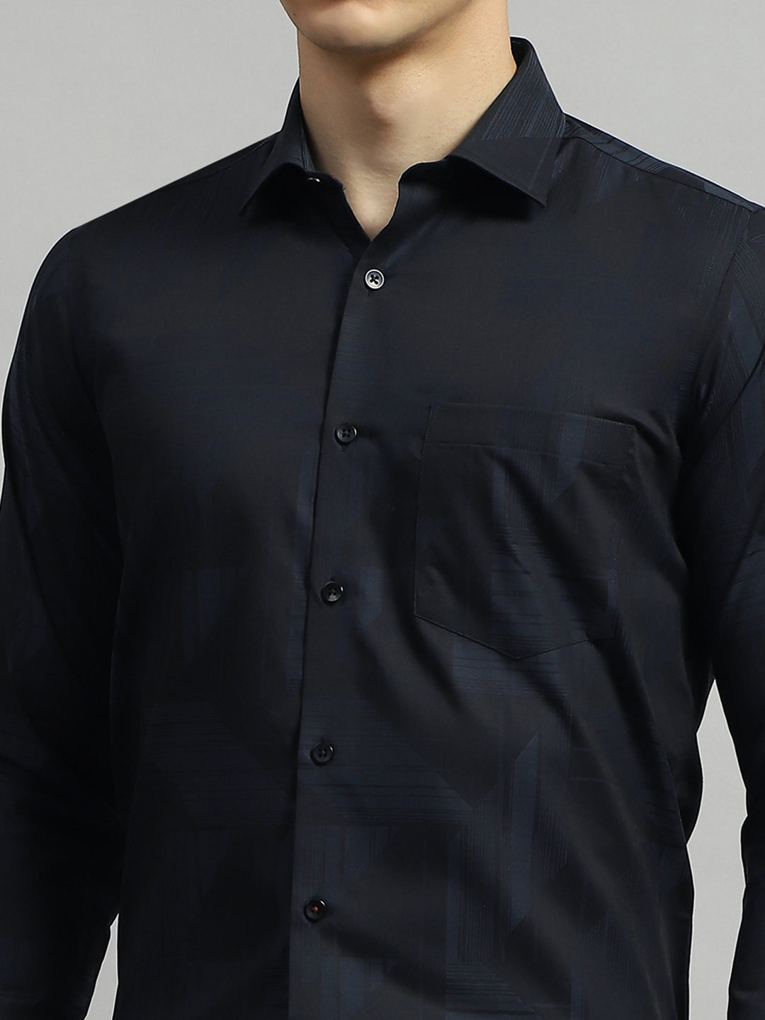 Men Black Self Design Collar Full Sleeve Shirt