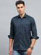 Men Navy Blue Check Collar Full Sleeve Shirt