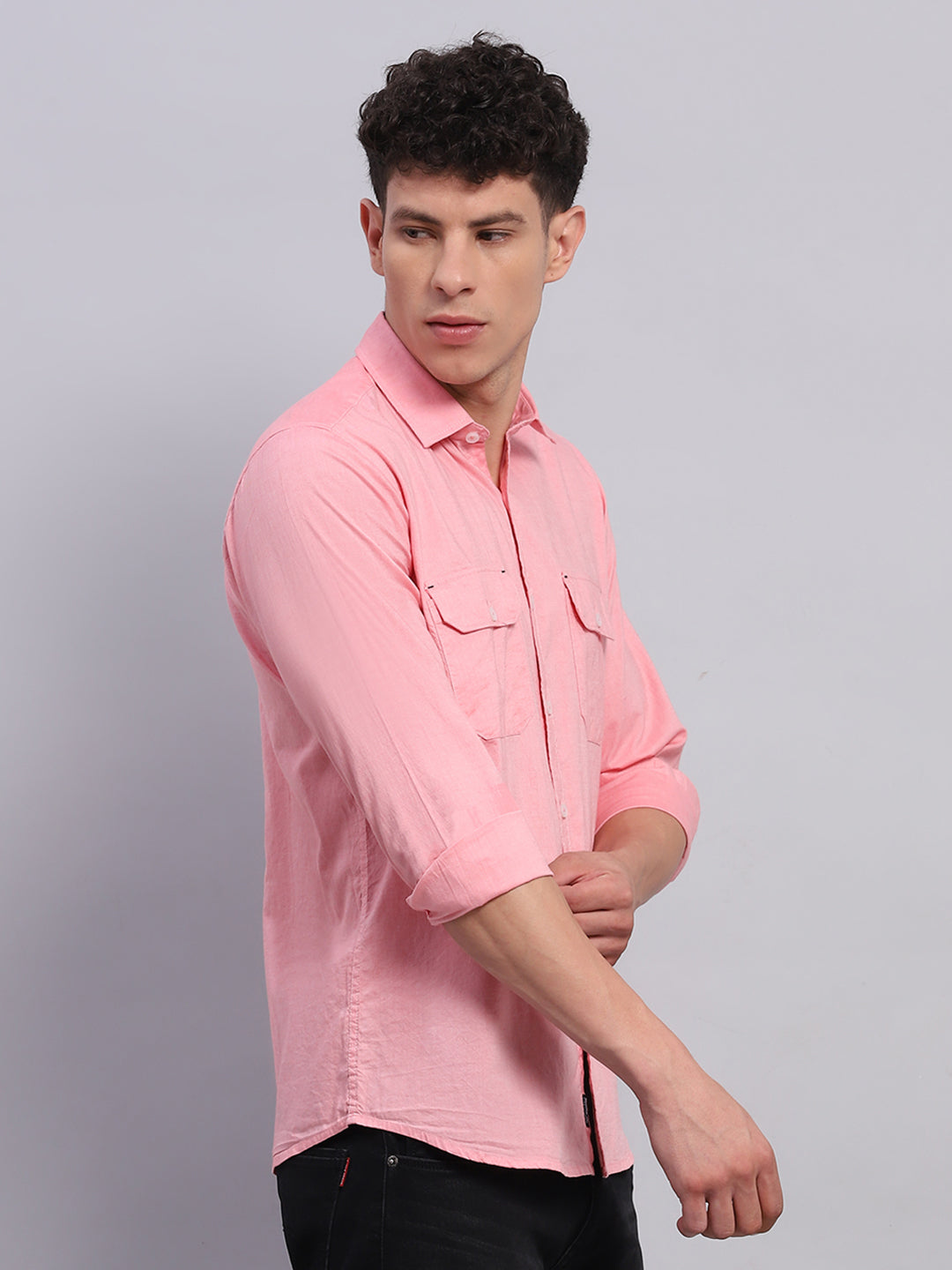 Men Pink Solid Collar Full Sleeve Shirt