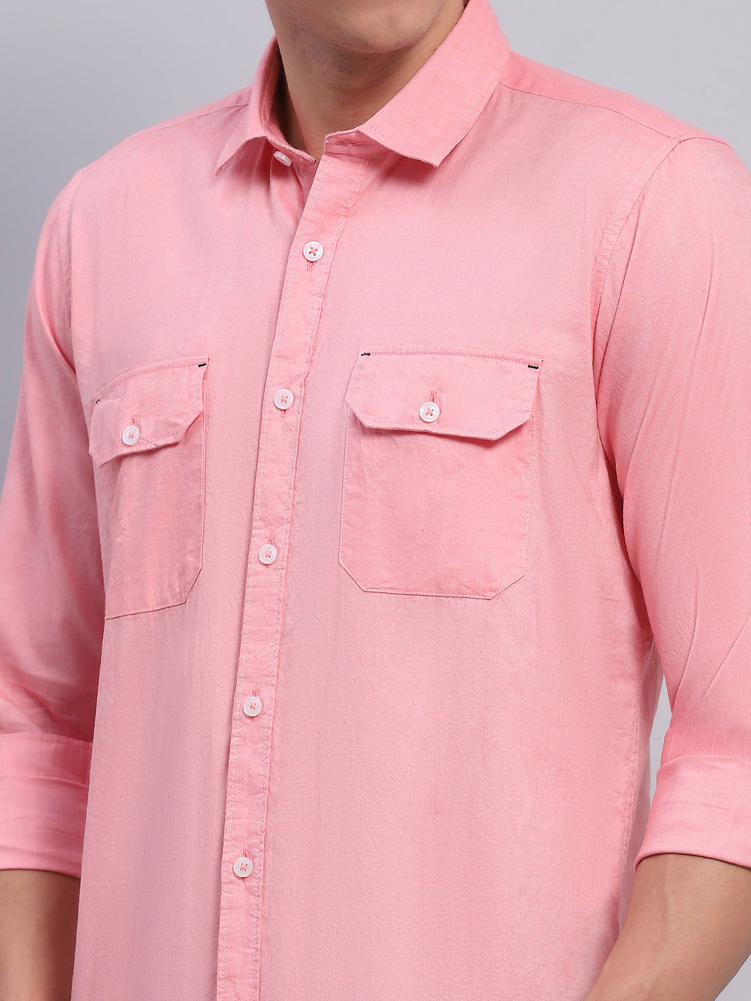 Men Pink Solid Collar Full Sleeve Shirt