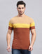 Men Rust Stripe Round Neck Half Sleeve T-Shirt