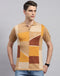 Men Camel Brown Stripe Polo Collar Half Sleeve T-Shirt