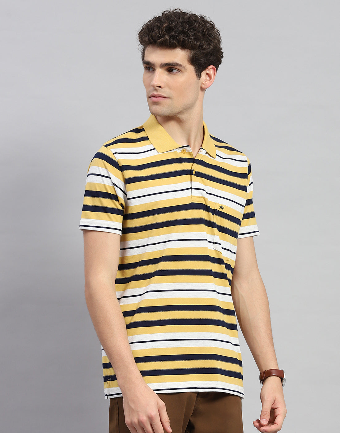 Men Yellow Stripe Polo Collar Half Sleeve T-Shirt