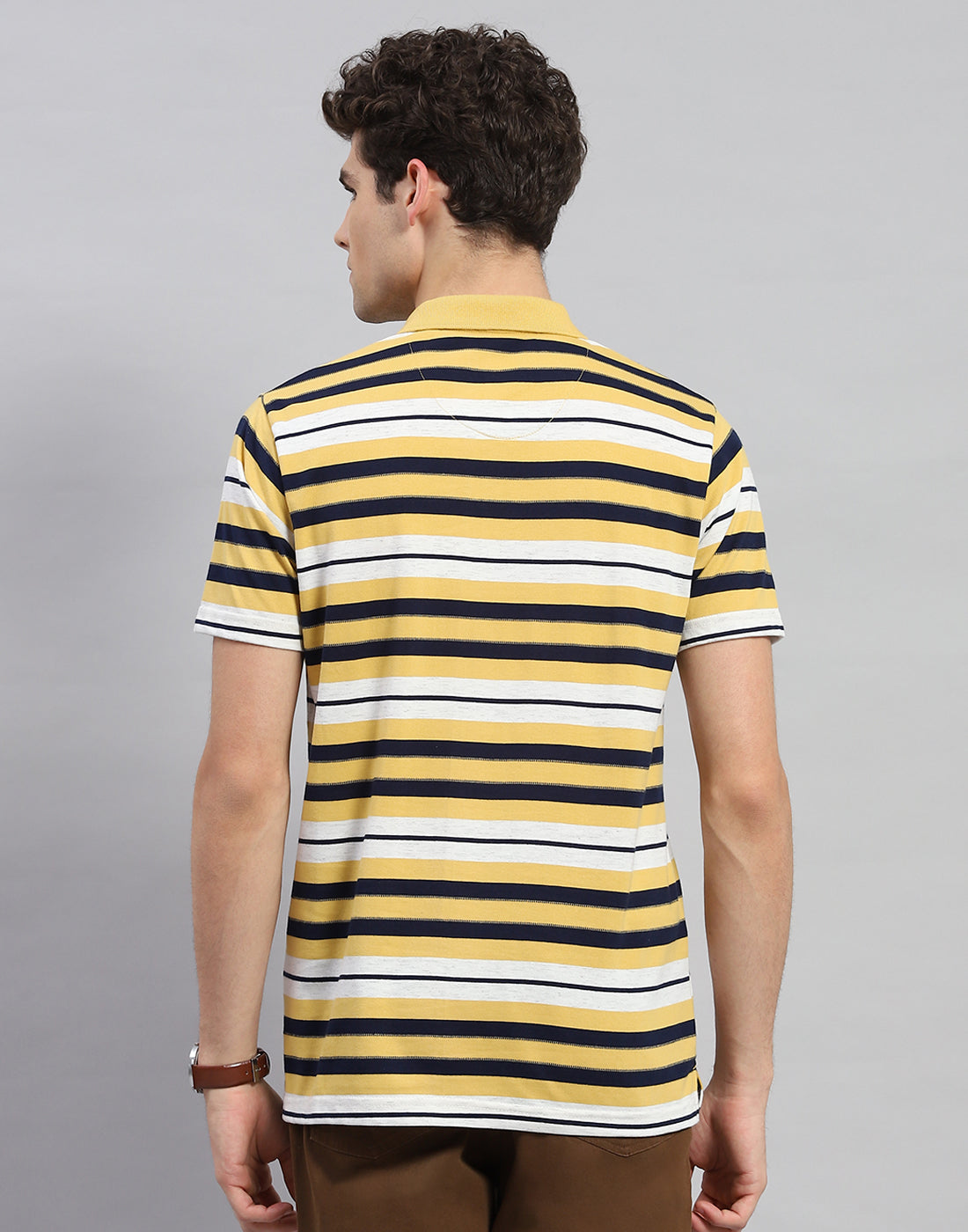 Men Yellow Stripe Polo Collar Half Sleeve T-Shirt