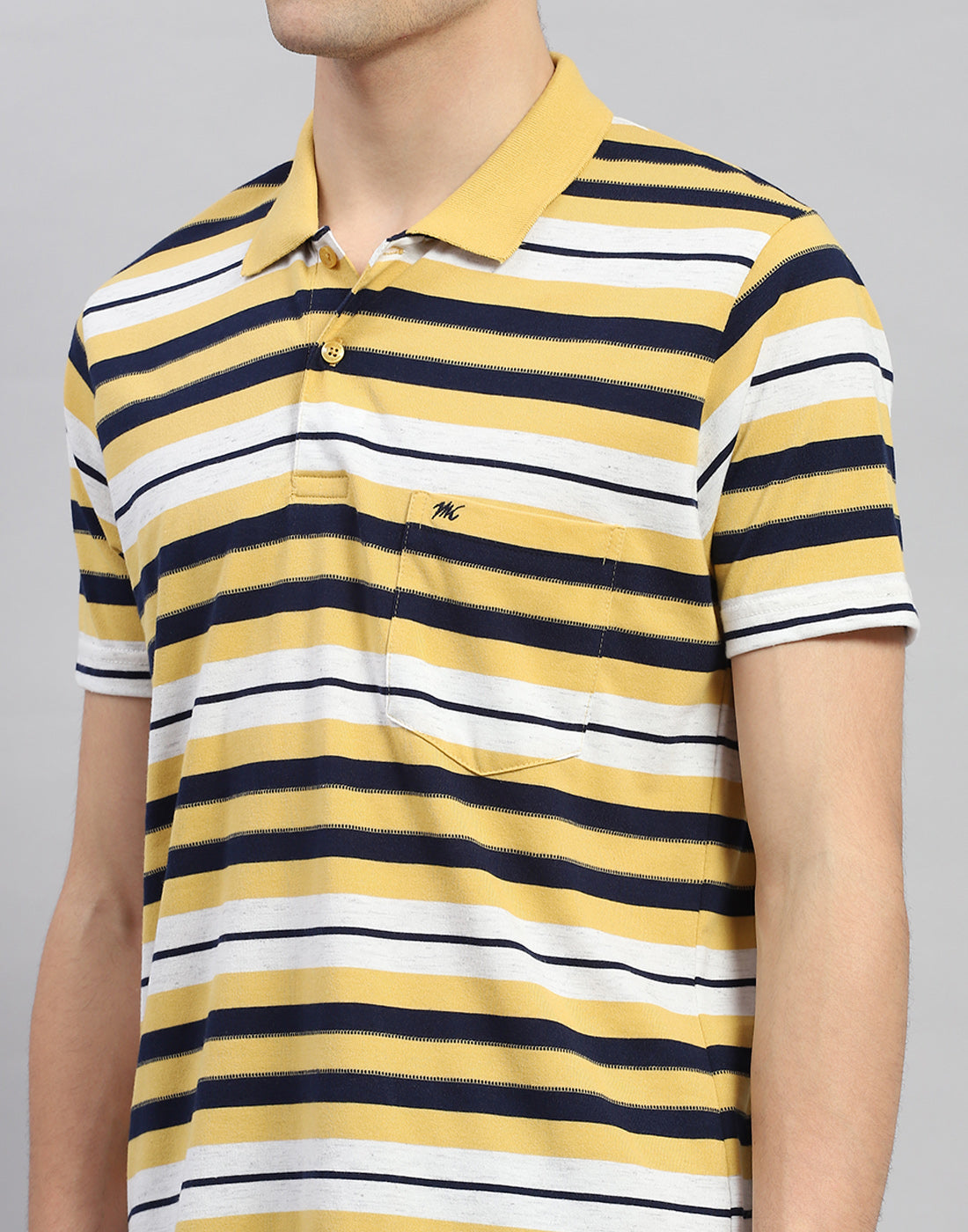 Men Yellow Stripe Polo Collar Half Sleeve T-Shirt