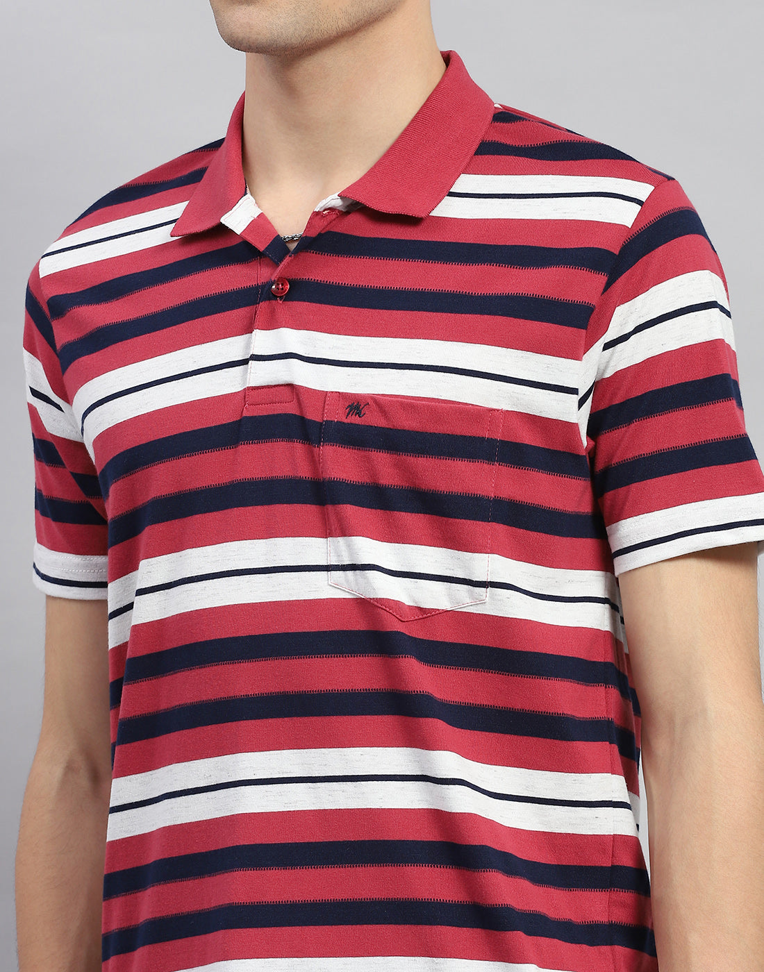 Men Red Stripe Polo Collar Half Sleeve T-Shirt