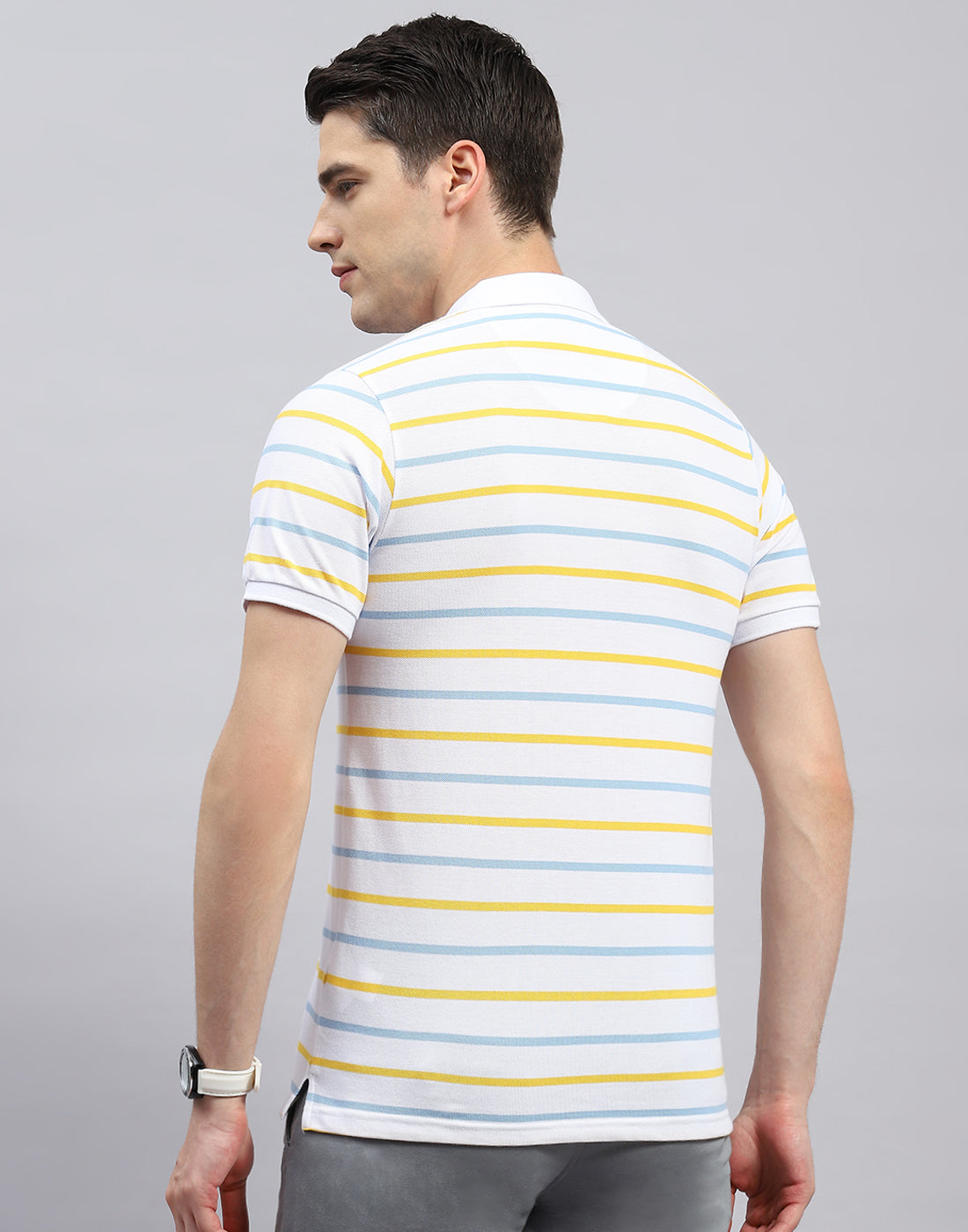 Men White Stripe Polo Collar Half Sleeve T-Shirt