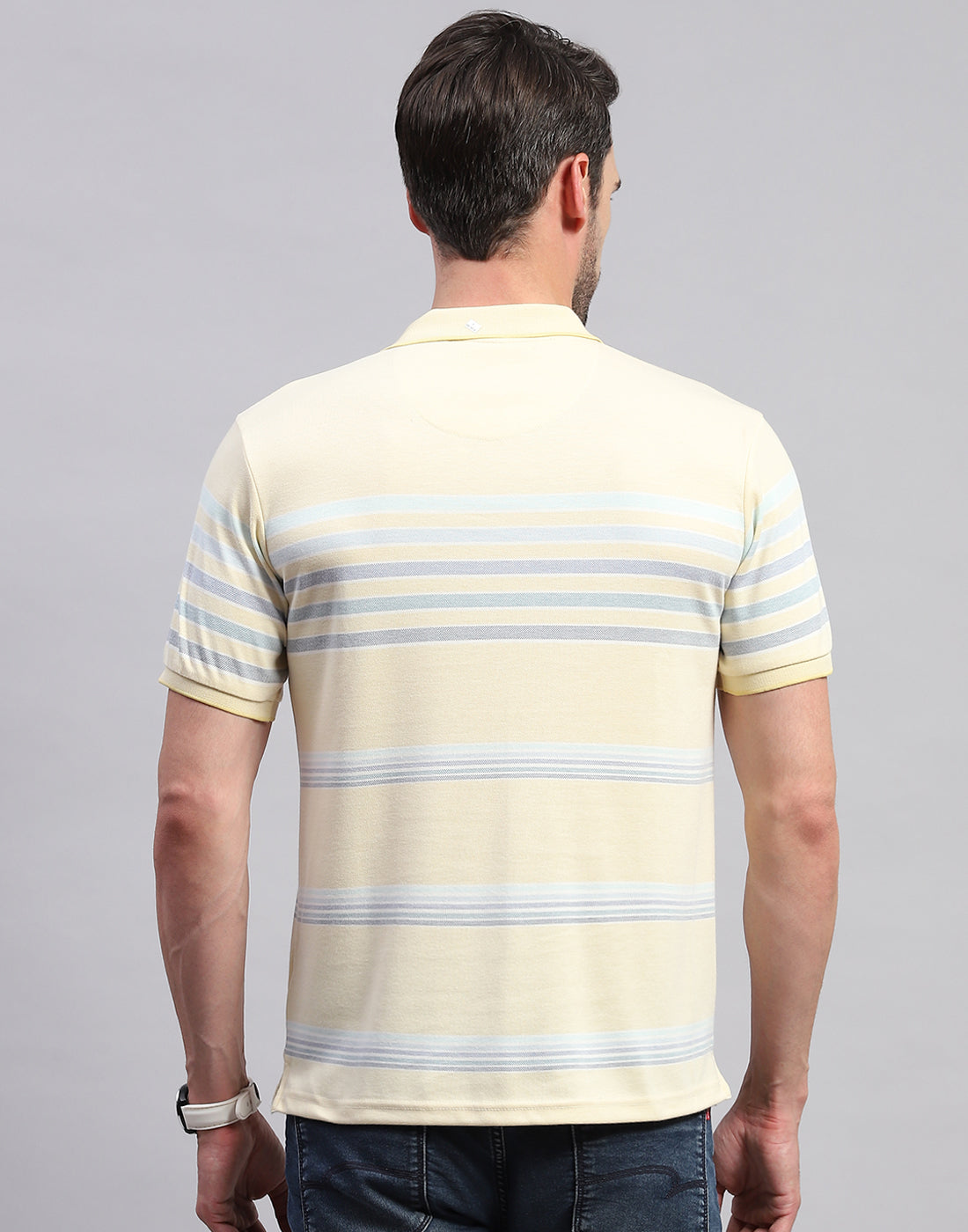 Men Yellow Stripe Polo Collar Half Sleeve T-Shirt