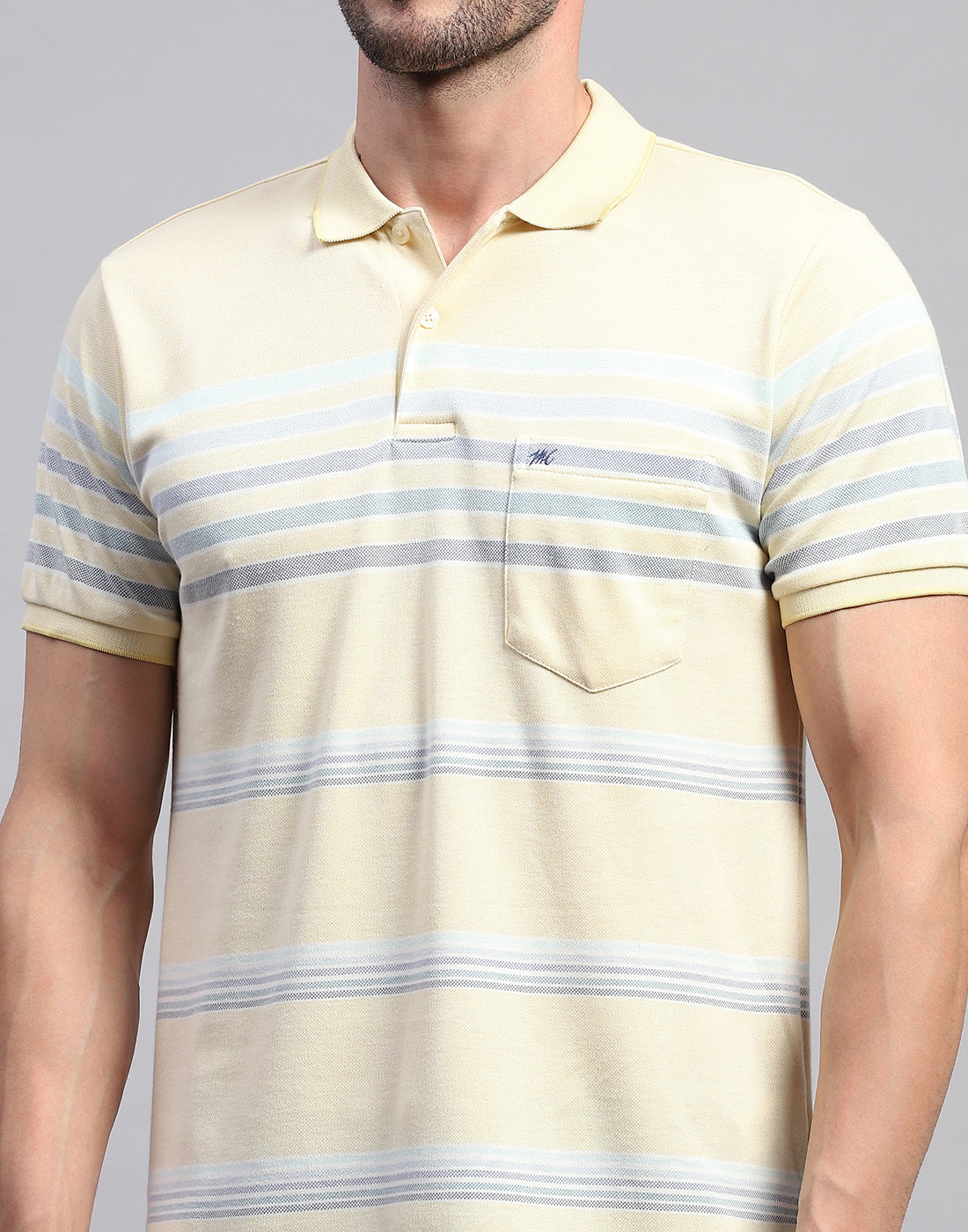 Men Yellow Stripe Polo Collar Half Sleeve T-Shirt