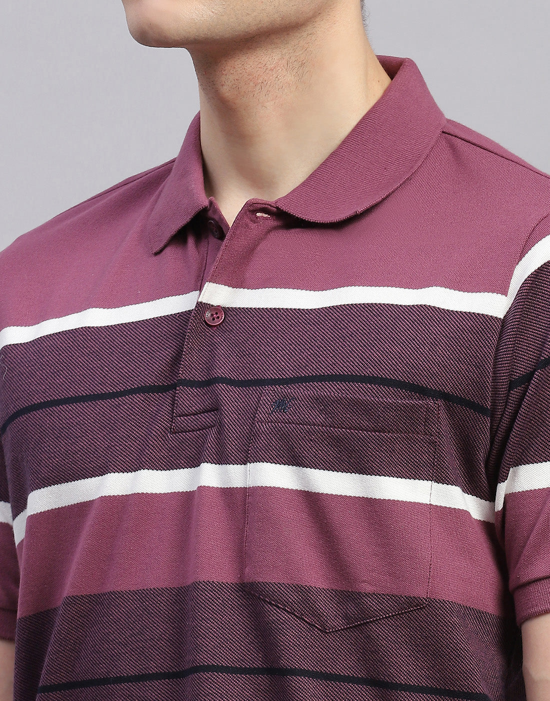 Men Purple Stripe Collar Half Sleeve T-Shirt