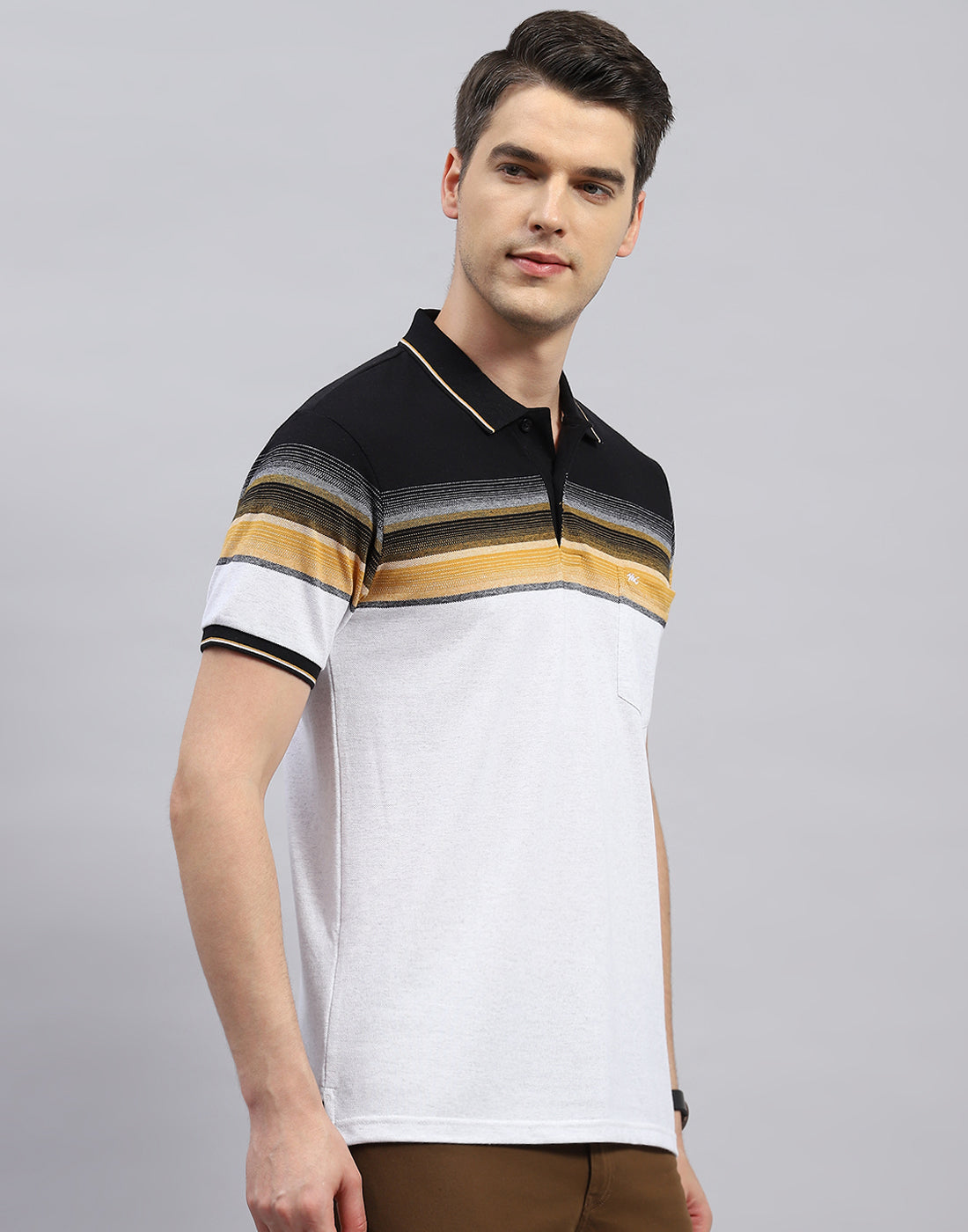 Men Multi Color Stripe Polo Collar Half Sleeve T-Shirt