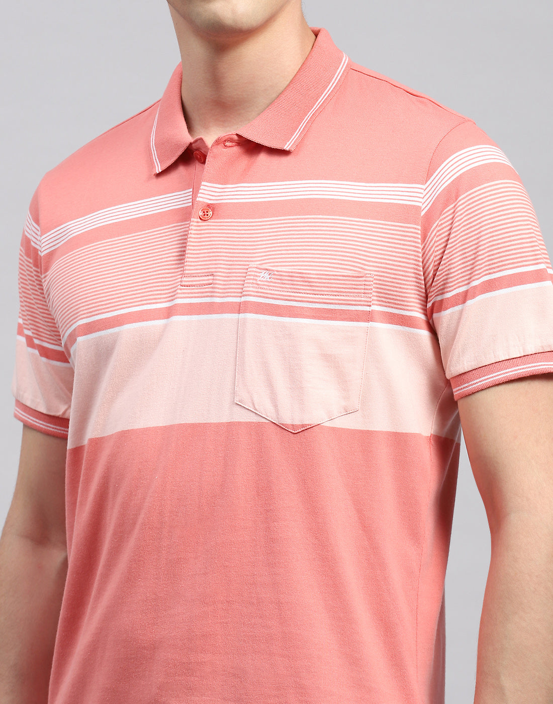 Men Pink Stripe Collar Neck Half Sleeve T-Shirt