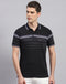 Men Black Stripe Collar Neck Half Sleeve T-Shirt