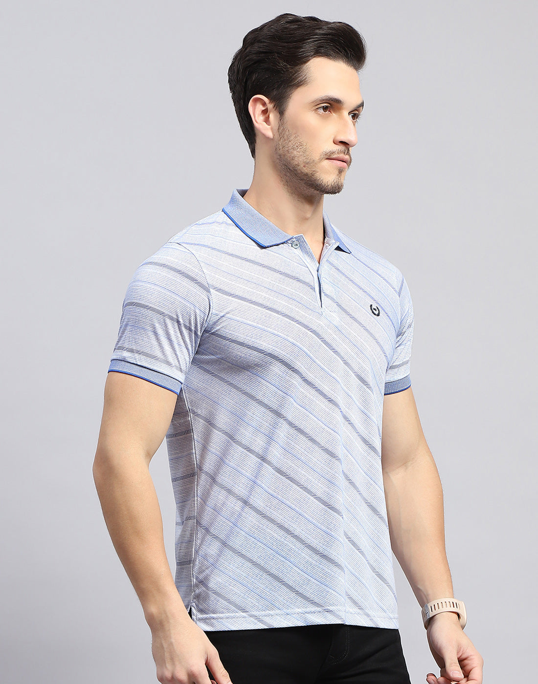 Men Sky Blue Printed Polo Collar Half Sleeve T-Shirt