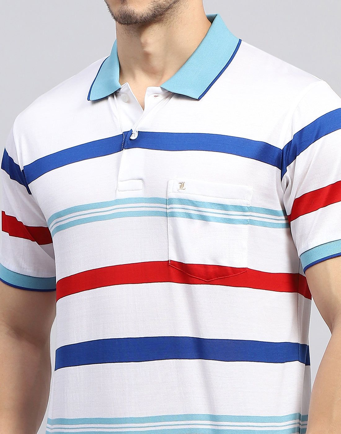 Men White Stripe Polo Collar Half Sleeve T-Shirt