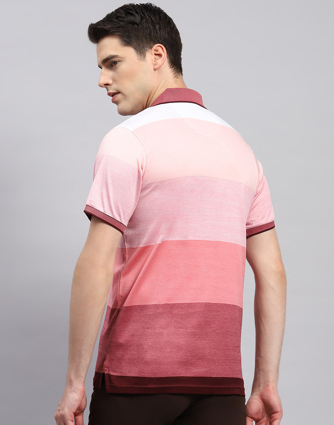 Men Pink Stripe Polo Collar Half Sleeve T-Shirt