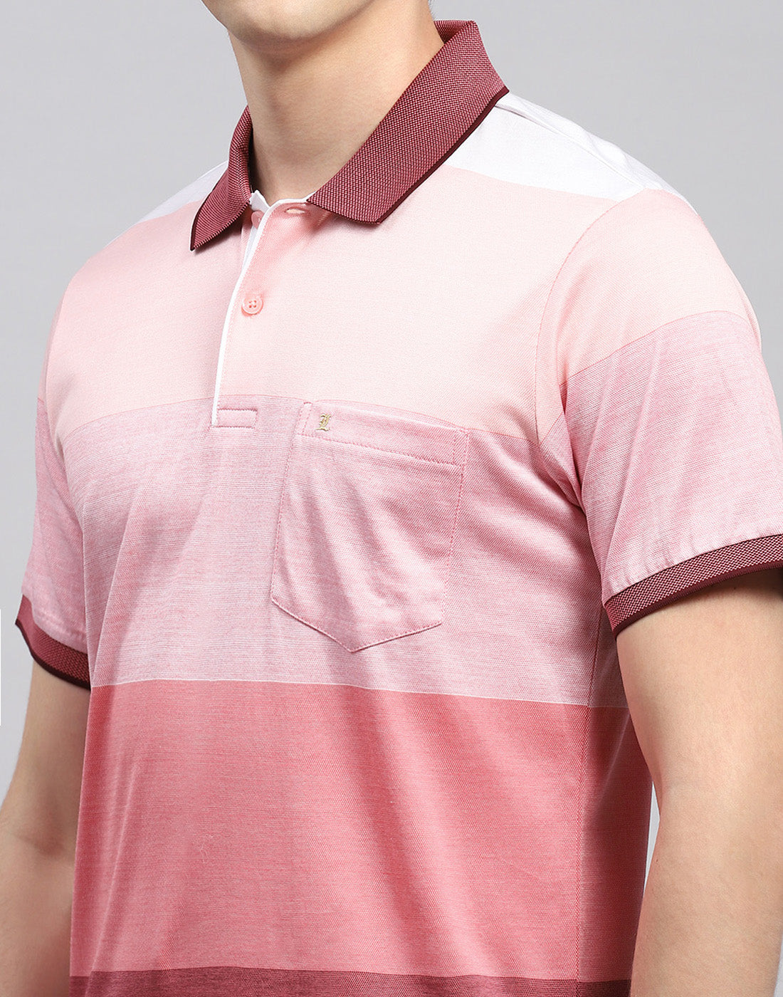 Men Pink Stripe Polo Collar Half Sleeve T-Shirt