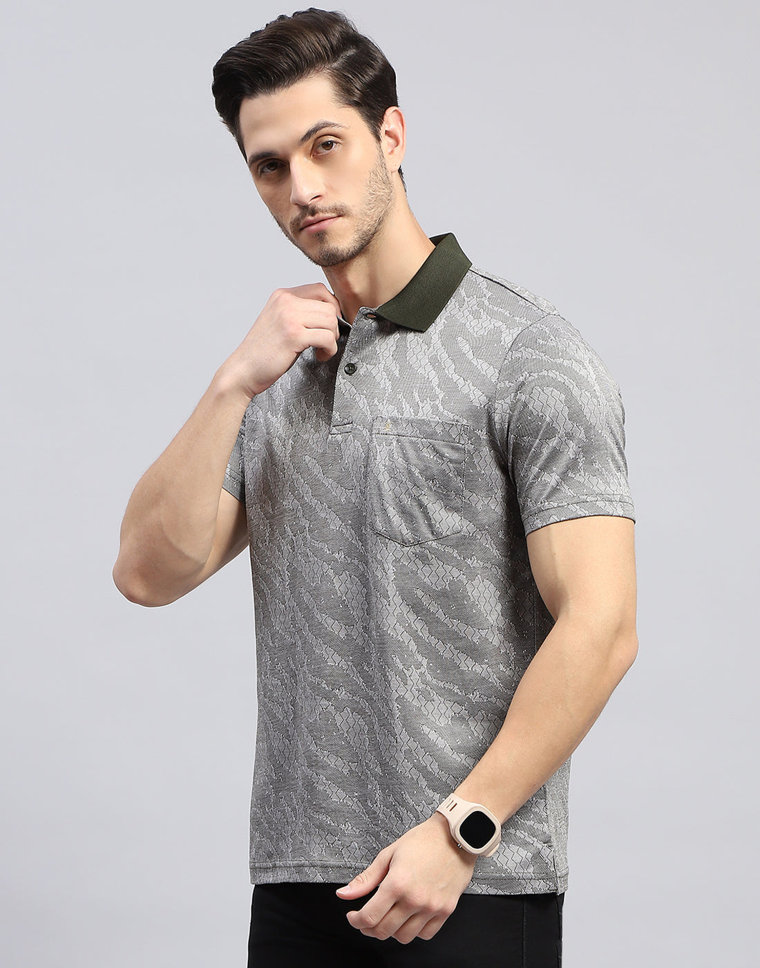 Men Black Stripe Polo Collar Half Sleeve T-Shirt