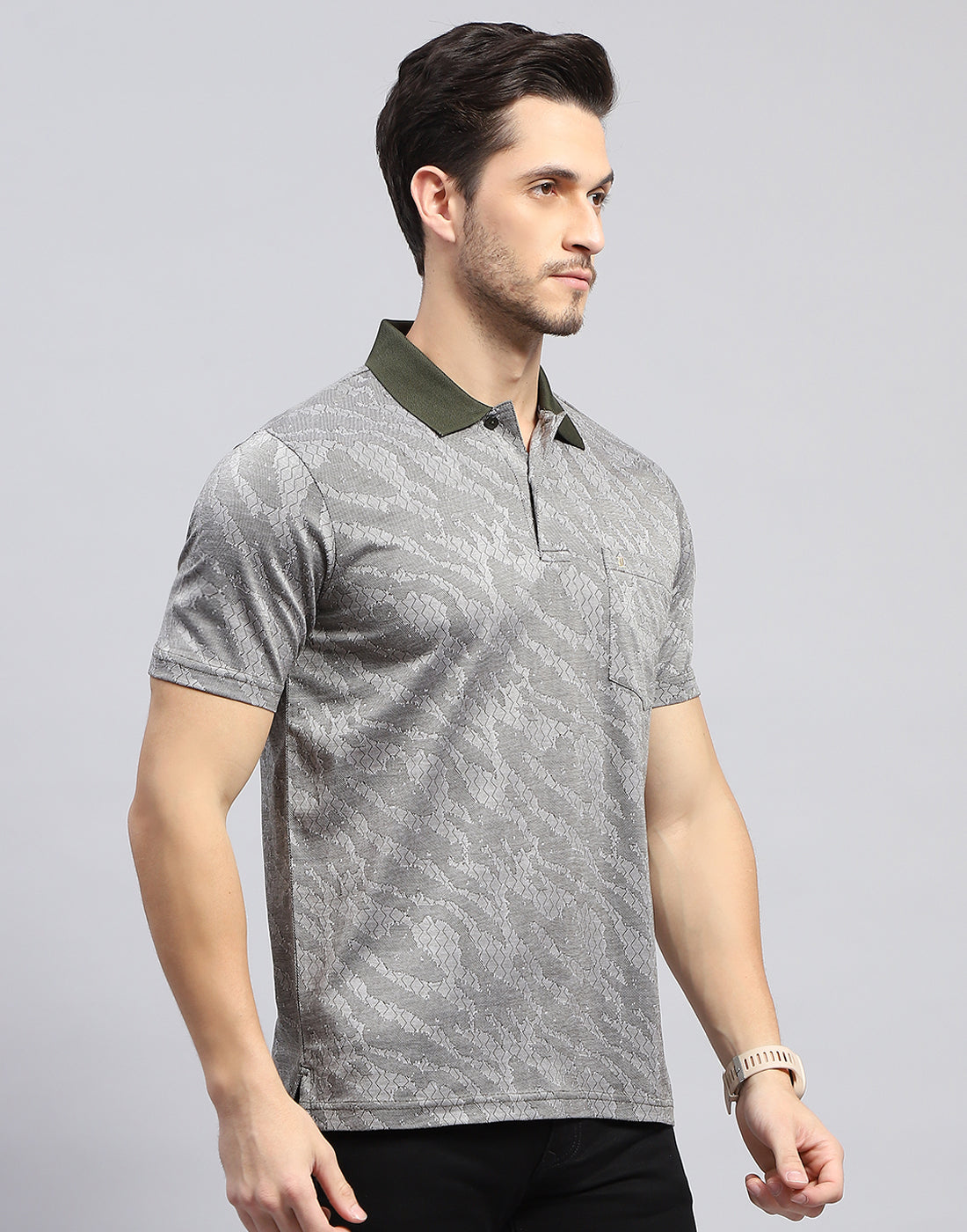 Men Black Stripe Polo Collar Half Sleeve T-Shirt