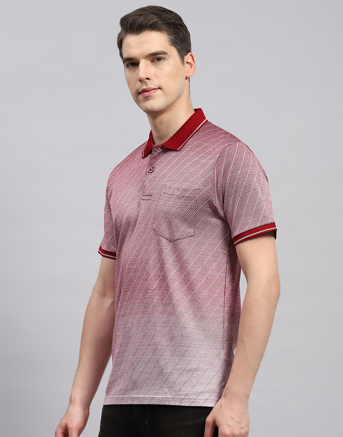 Men Maroon Printed Polo Collar Half Sleeve T-Shirt