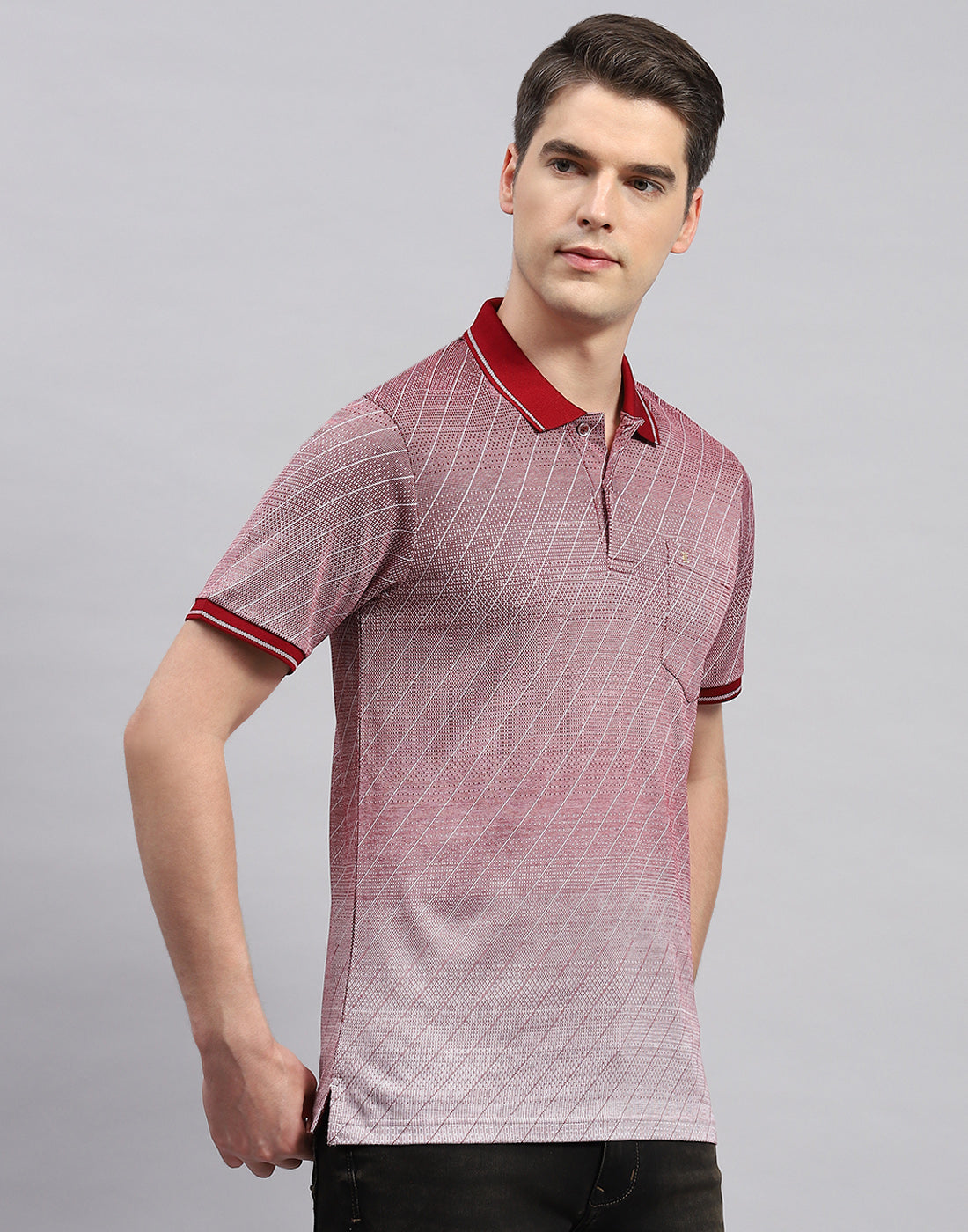 Men Maroon Printed Polo Collar Half Sleeve T-Shirt