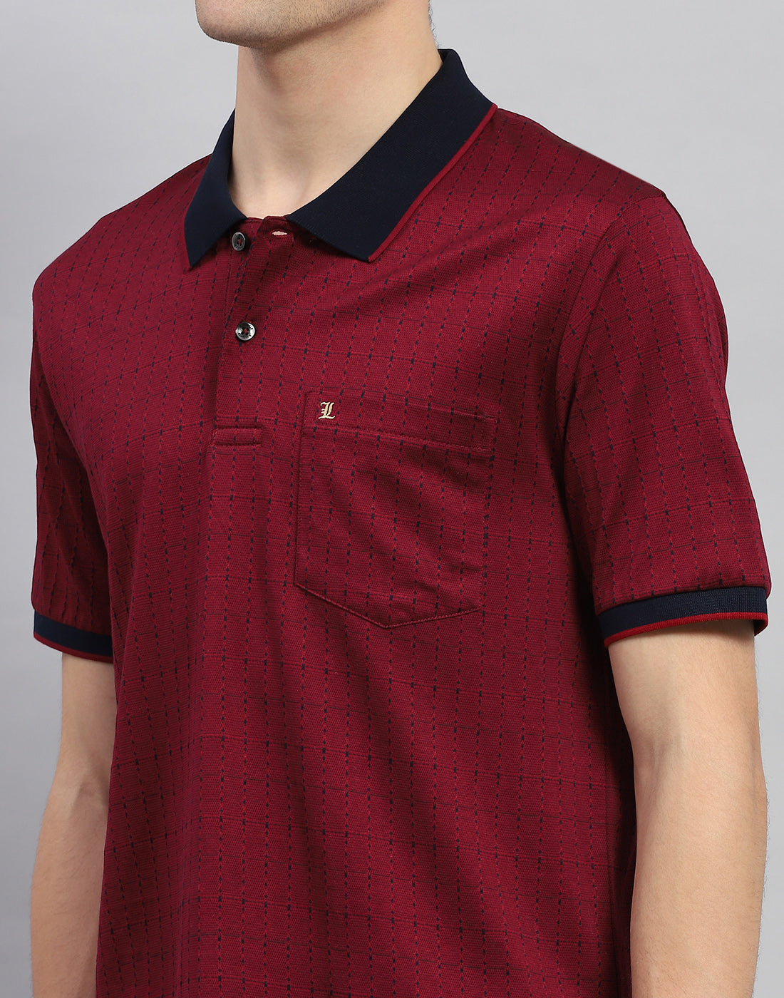 Men Maroon Stripe Polo Collar Half Sleeve T-Shirt