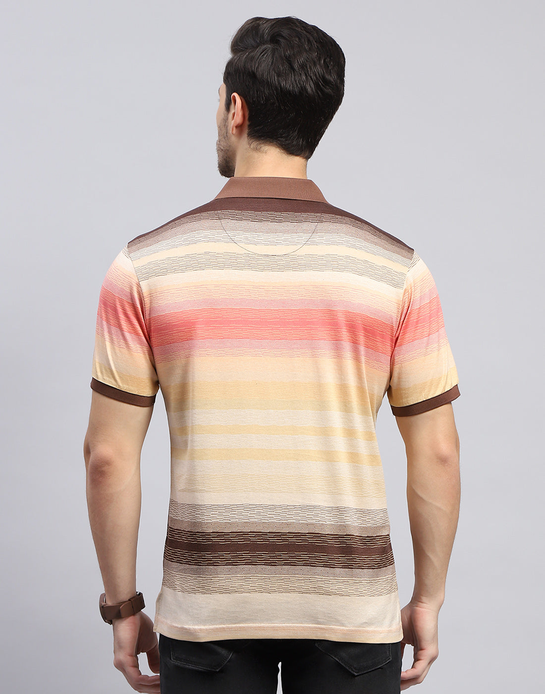 Men Multicolor Stripe Polo Collar Half Sleeve T-Shirt