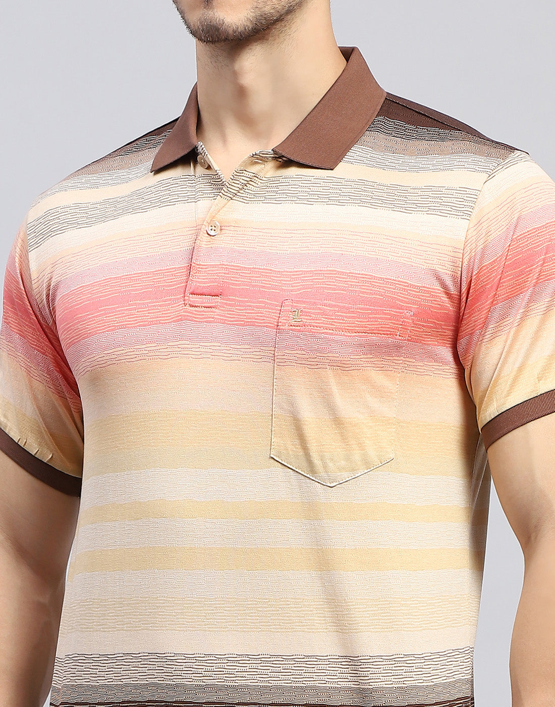 Men Multicolor Stripe Polo Collar Half Sleeve T-Shirt