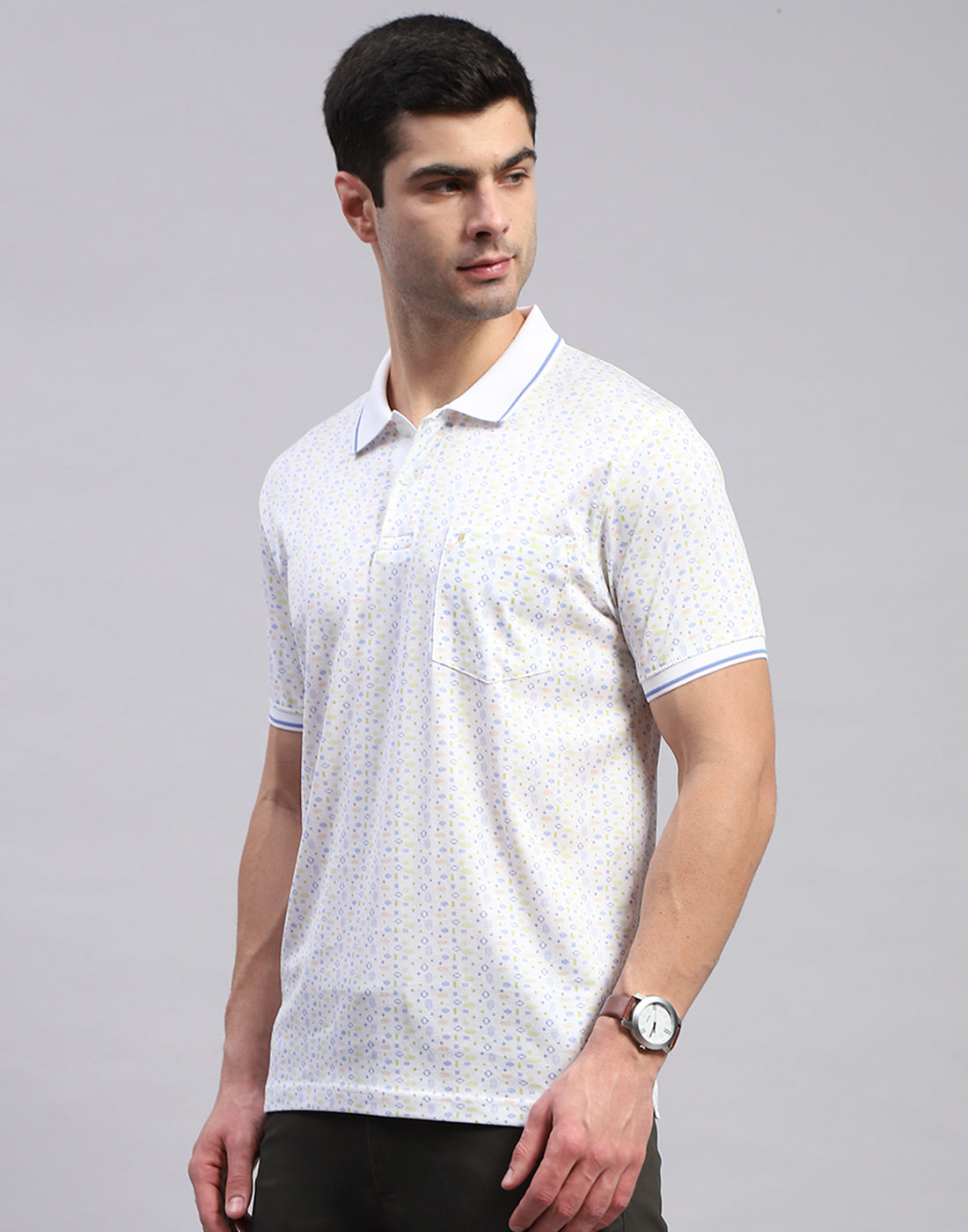 Men White Jaquard Polo Collar Half Sleeve T-Shirt