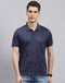 Men Navy Blue Printed Polo Collar Half Sleeve T-Shirt