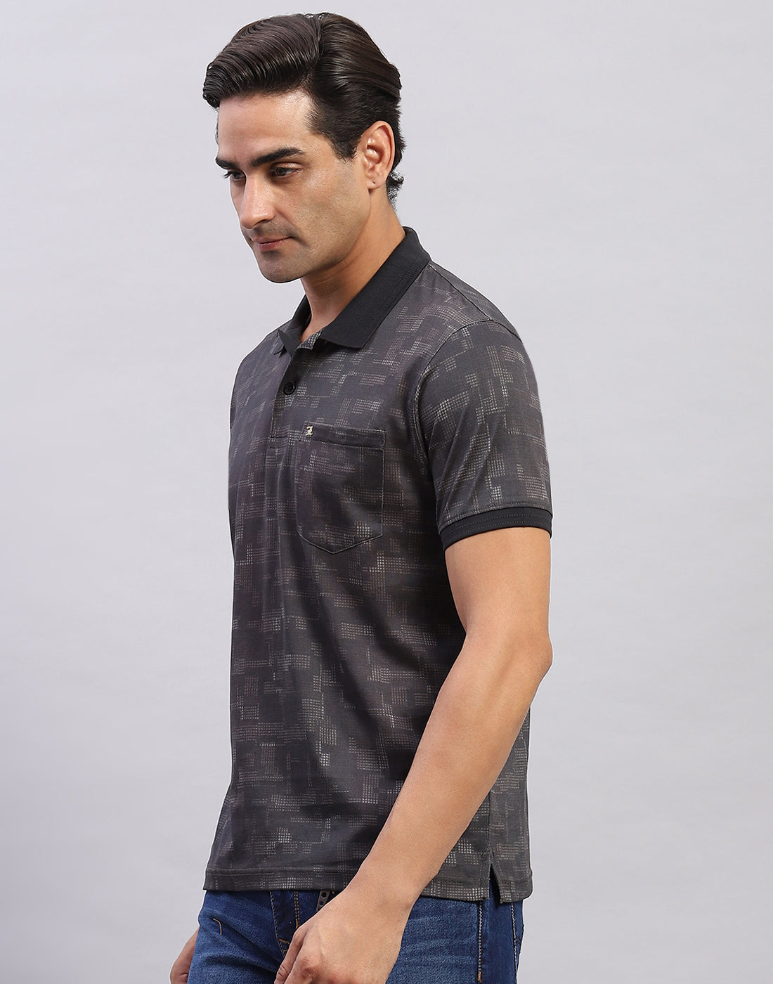 Men Black Printed Polo Collar Half Sleeve T-Shirt