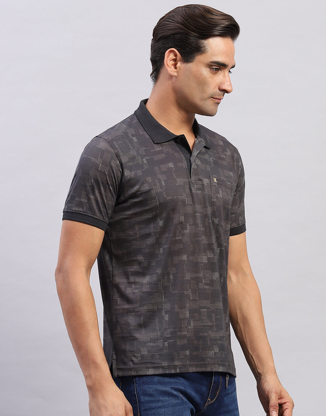 Men Black Printed Polo Collar Half Sleeve T-Shirt