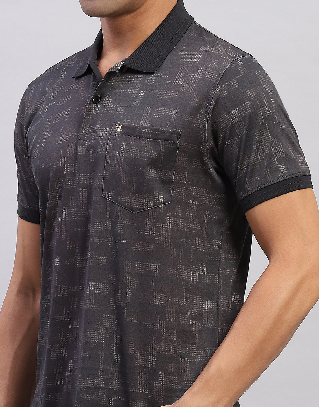 Men Black Printed Polo Collar Half Sleeve T-Shirt