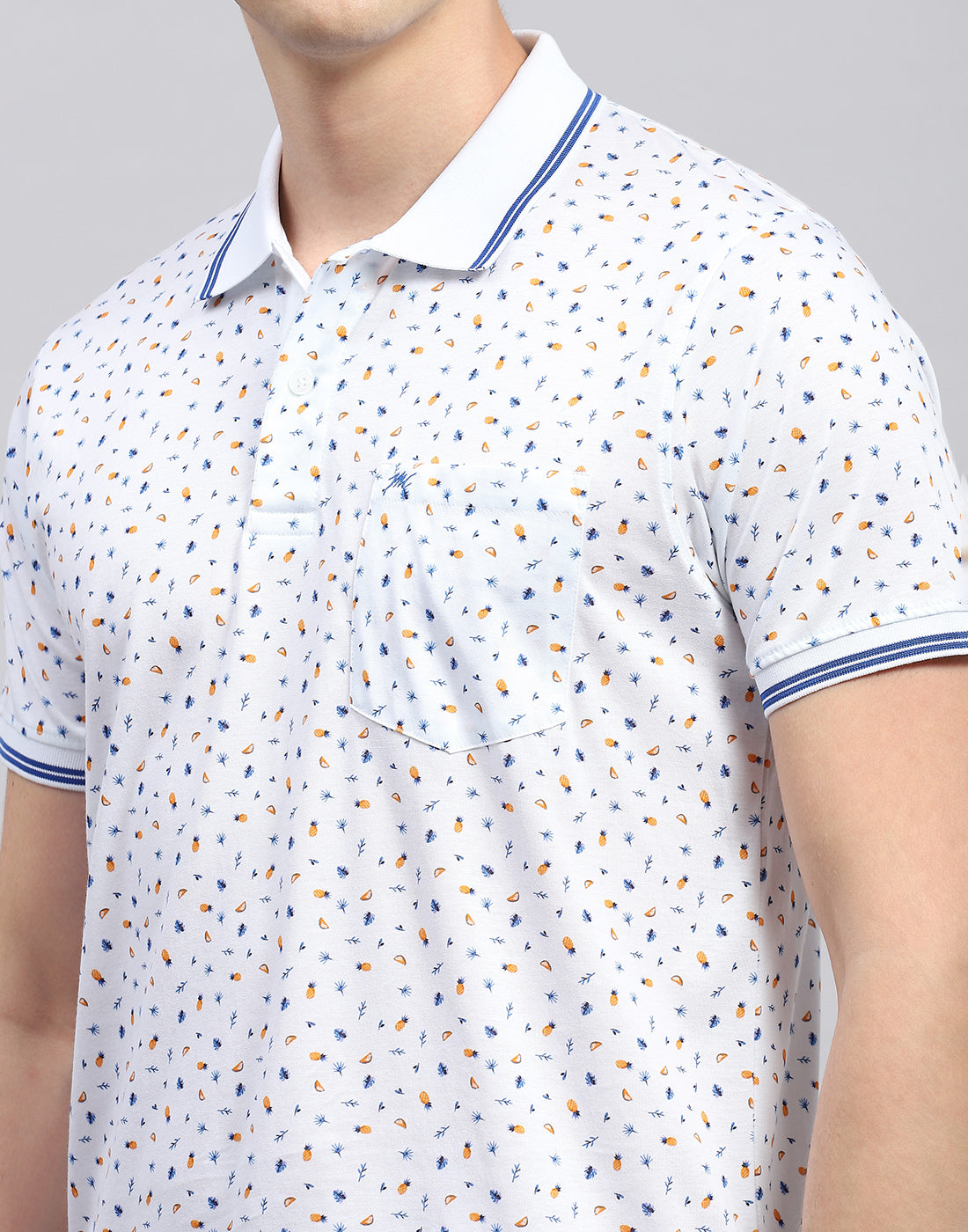 Men White Printed Polo Collar Half Sleeve T-Shirt