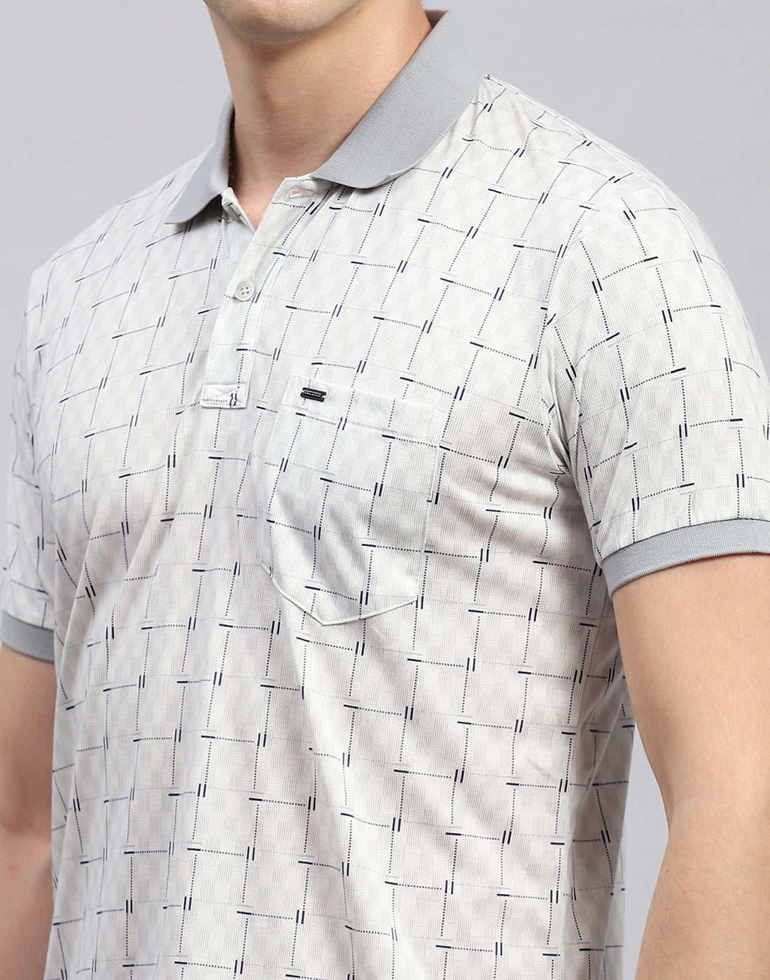 Men Grey Printed Polo Collar Half Sleeve T-Shirt