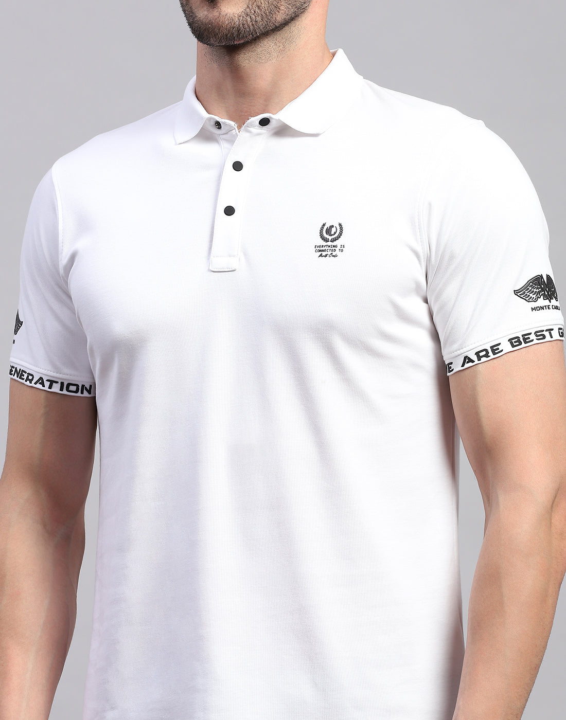 Men White Solid Polo Collar Half Sleeve T-Shirt