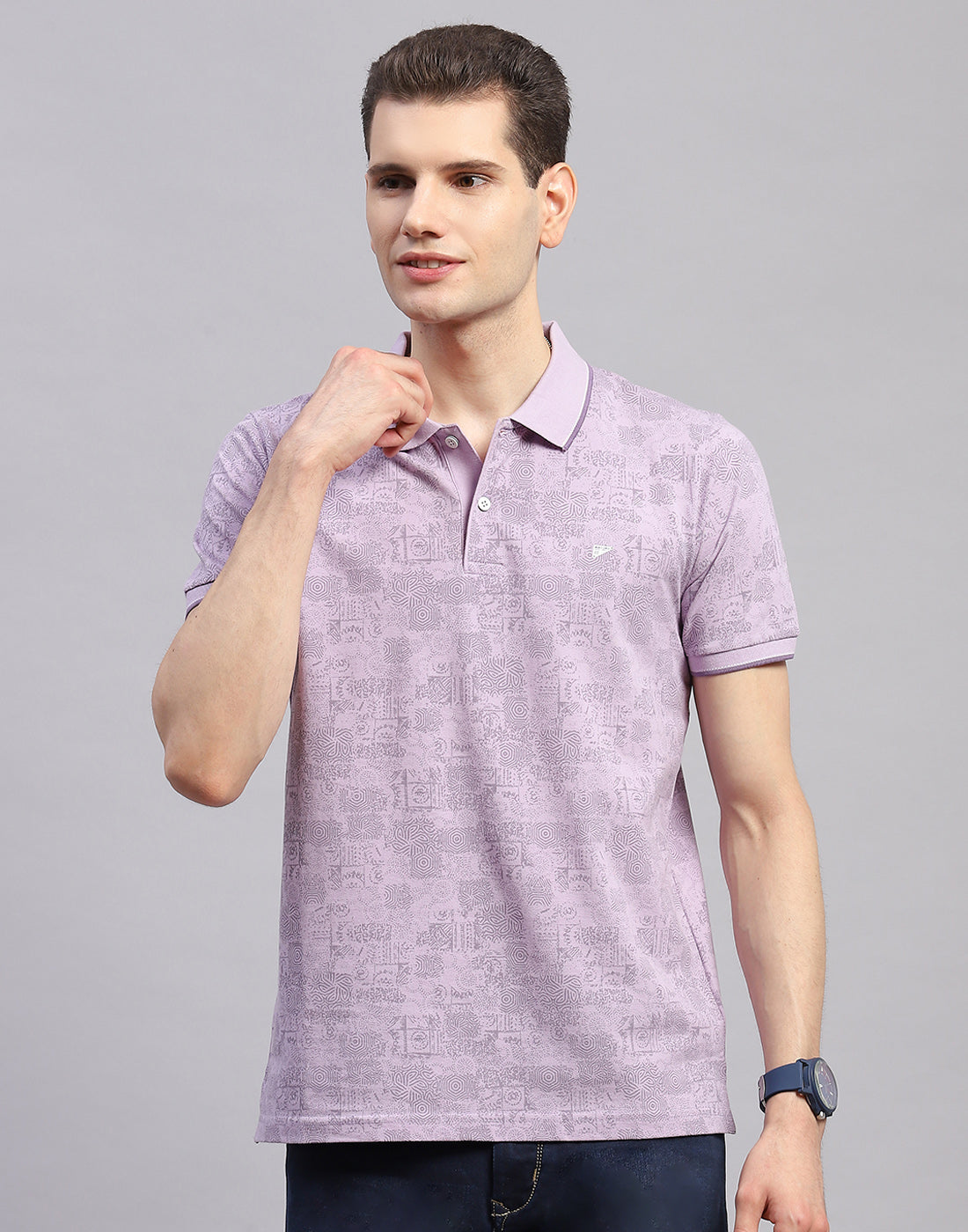 Men Purple Printed Polo Collar Half Sleeve T-Shirt