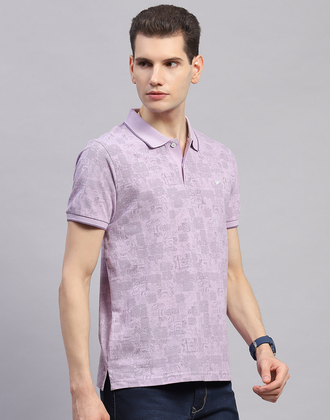 Men Purple Printed Polo Collar Half Sleeve T-Shirt