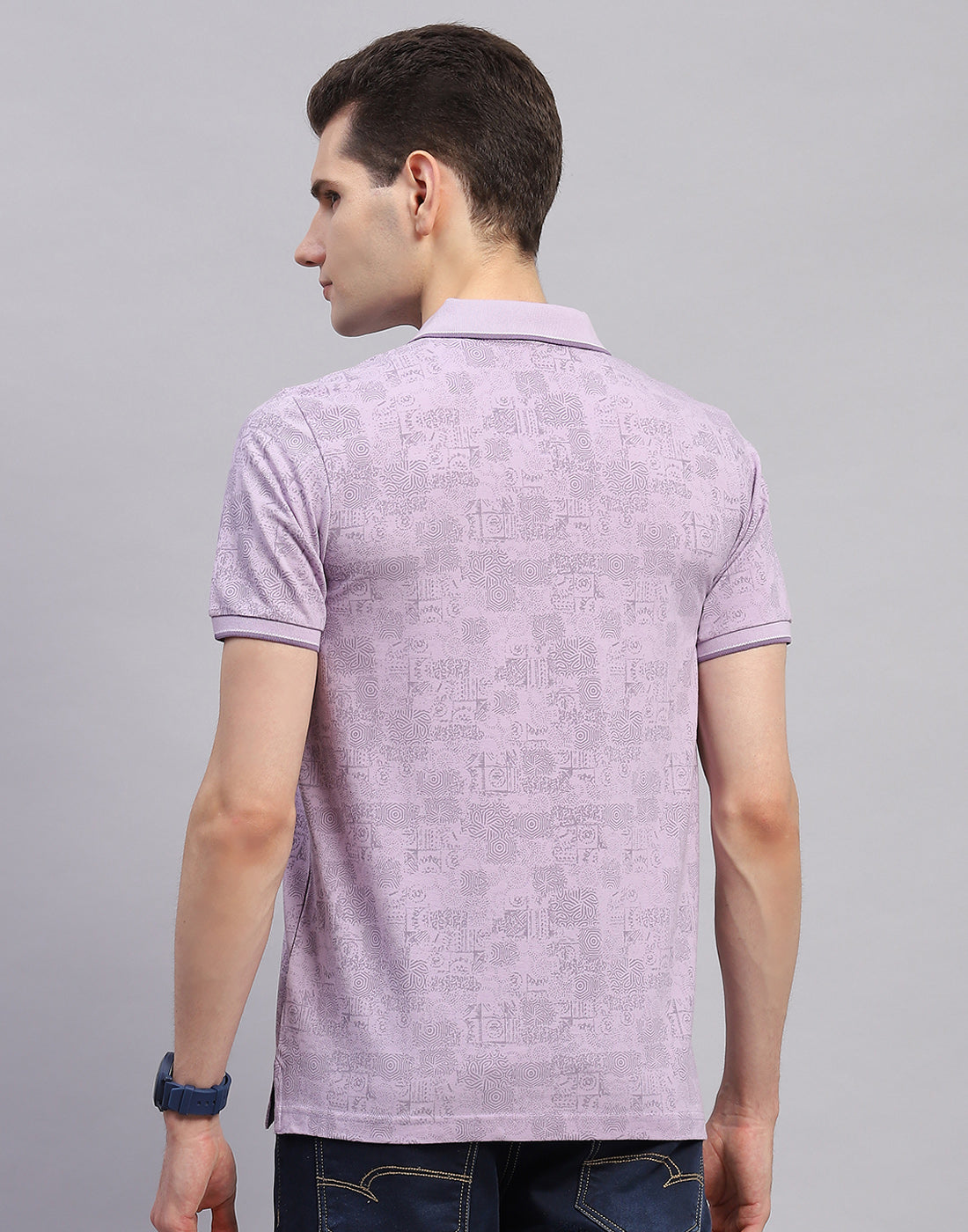 Men Purple Printed Polo Collar Half Sleeve T-Shirt